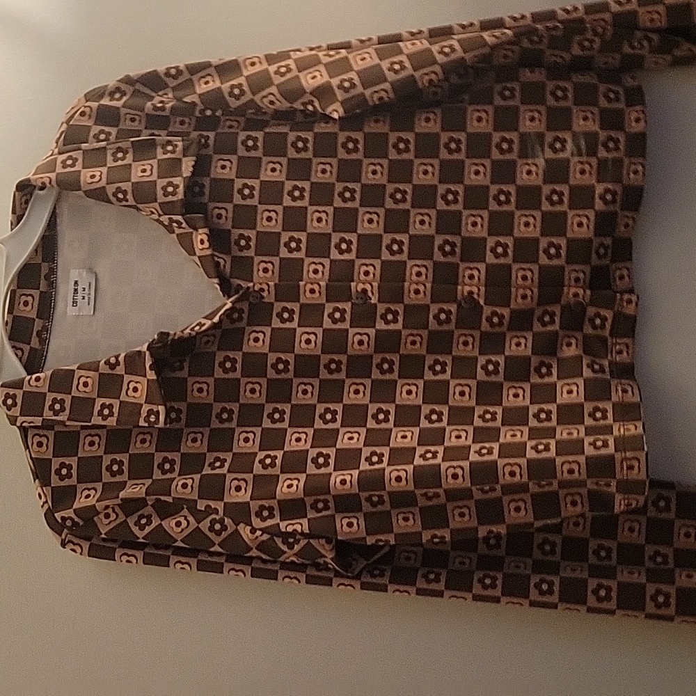 Cotton On 70's Floral Brown Long Sleeve Button-Up